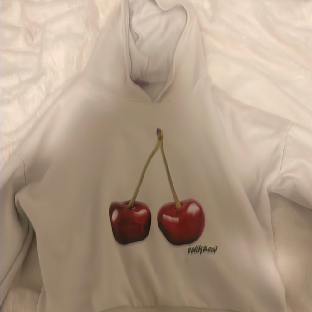 Edikted White Hoodie with Cherry Design